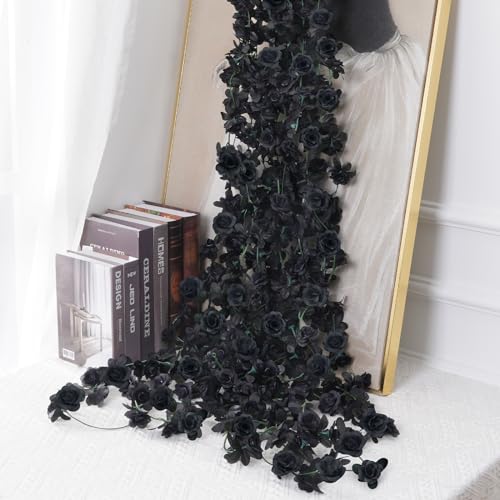 Black 12Pcs 8.2Ft Artificial Rose Vine Garland for Wedding & Home Decor