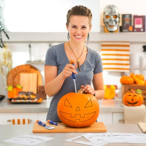 Halloween Pumpkin Carving Kit with 10 Stainless Steel Tools & Stencils - Blue