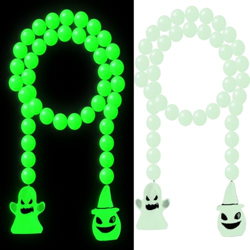 Halloween Glow in the Dark Bead Decoration 26 Inch String with Ghost & Pumpkin Charms