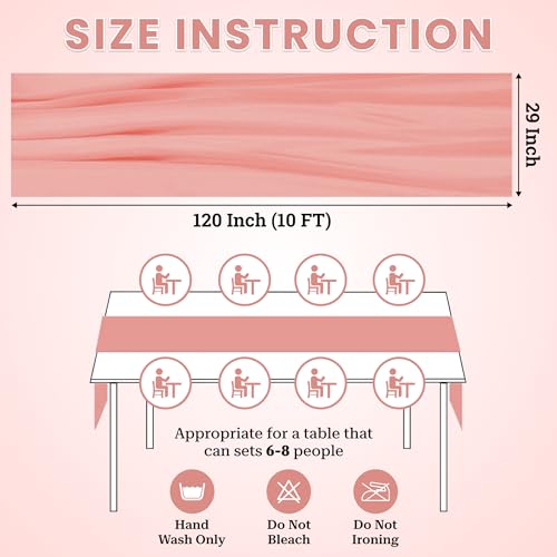10ft Long Peach Chiffon Table Runner Set of 5 for Wedding and Event Decor - Rustic Sheer Gauze
