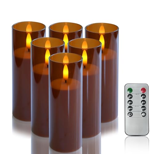 6-Pack Flameless LED Candles with Remote & Timer - Brown Acrylic, 2x6 Inches
