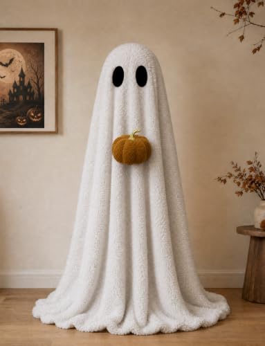 Indoor Halloween Ghost Decoration with Pumpkin and Light-Up Feature - 3.6FT
