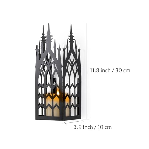Black Church Window Wall Candle Sconce Set of 2 - Gothic Cathedral Design