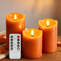 Eywamage Burnt Orange Fall Halloween Flameless Pillar Candles with Remote Set of 3