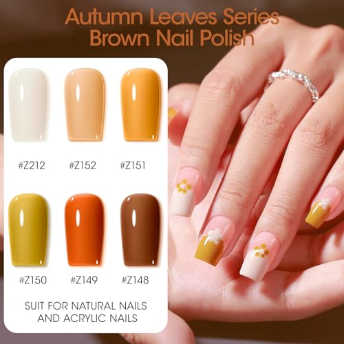 GELLEN Maple Leaf Brown Nail Polish - Fall Winter Long-Lasting, No Lamp Needed, HEMA Free, Variation: Brown-Maple Brown