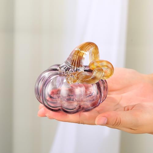 Crystal Hand Blown Glass Pumpkin Figurine - Purple Fall & Halloween Decor