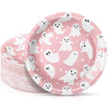 FillTouch 100 Pack Pink Halloween Ghost Paper Plates 7 Inch Disposable Partyware - Pink, Ghost, 7 Inch