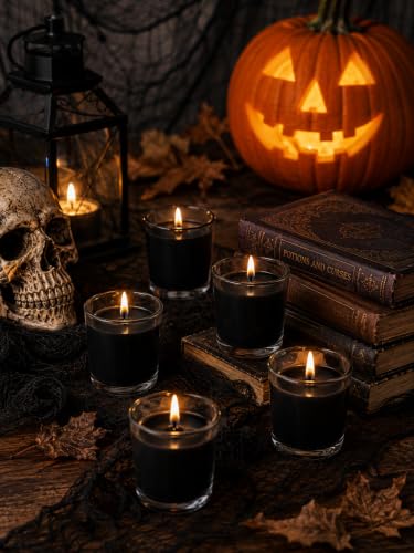 Black Votive Candles 24 Pack - 12 Hour Unscented Tea Lights for Weddings Parties Halloween
