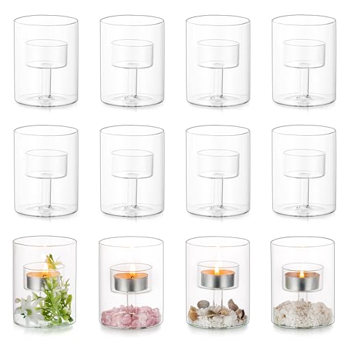 Glasseam 12-Piece Glass Tea Light Candle Holders Set - Small Votive Decor