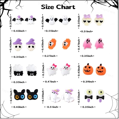 Halloween Nail Charms Set with Ghost Pumpkin Skull Bats 72Pcs Pink Ghost - Variation 01