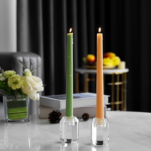 Crystal Taper Candle Holders Set of 2 - Faceted Wedding & Home Decor