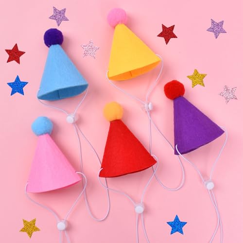 Mini Felt Party Hats for Stuffed Animals & Pets - Multi-Coloured 1 Set