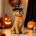 Indoor Halloween Dog Statue with Witch Hat - Ghostly Puppy Figurine for Holiday Decor - 5x7x13 Inches - Spooky Gift