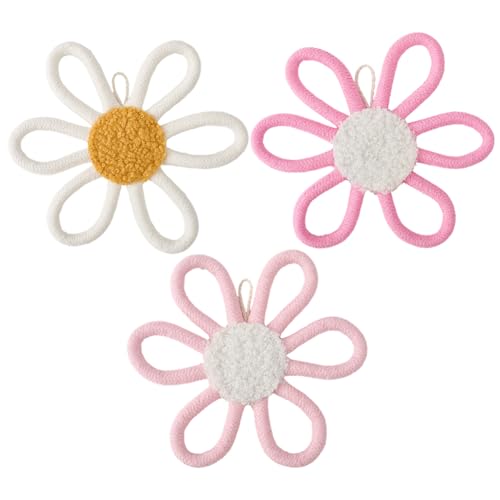Boho Daisy Wall Decor Set - Cotton Woven Flower Art for Nursery & Home