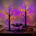 Indoor Halloween Tree Decorations 2 Pack - 24 Inch Black Lighted Trees with Orange & Purple Lights - Variation of Halloween Tree