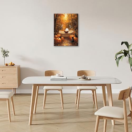 Halloween Wall Art - Fall Pumpkin Ghost Canvas Decor for Home & Office 16x12