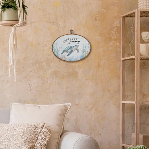 Coastal Sea Turtle Oval Wall Art Decor - 11.4x8.6 Inches, Ready to Hang