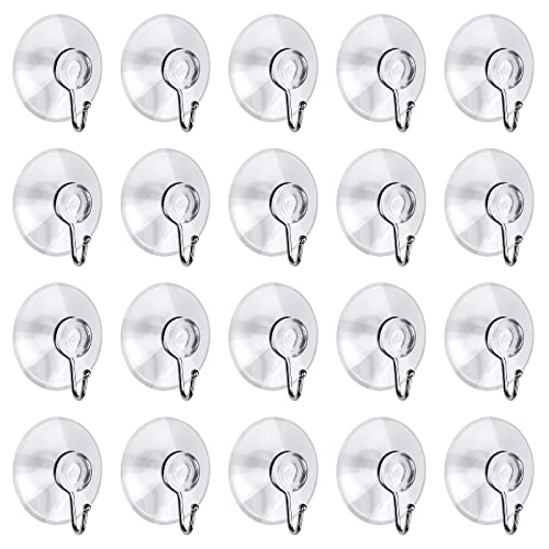 20 Pack Clear PVC Suction Cup Hooks - 1.77 Inch for Shower & Window - Reusable & Easy to Install