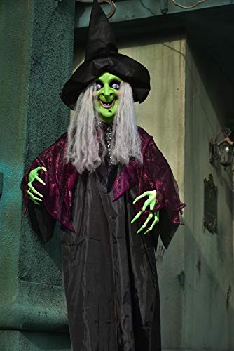 72-Inch Hanging Halloween Witch Decor with Glowing Eyes - Outdoor Haunted House Prop
