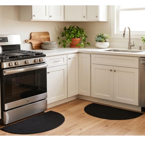 Nanstone Black Half Circle Kitchen Rugs Set of 2 - 17x30 Inches, Non-Slip, Durable