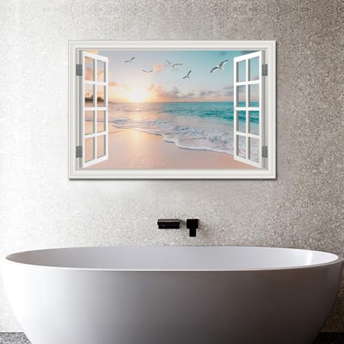 Pink Beach Wall Art Canvas Sunset Seascape for Living Room 36x24 Inches