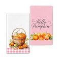 Pumpkin Pink Fall Kitchen Towels Decor Set of 2 - Autumn Dish Hand Towels