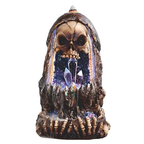 Backflow Incense Burner with Skull LED Light 6.75 Inch Grim Reaper Statue Decor