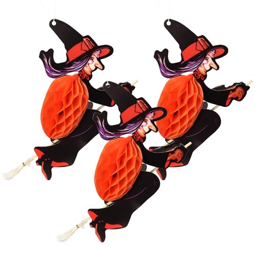 Halloween Hanging Honeycomb Witch Decorations - Orange, 12 Inches