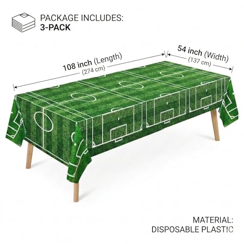 Soccer Tablecloths 3-Pack Waterproof Plastic Football Field Party Decorations