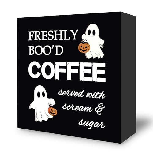 Autumn Ghost Wooden Box Sign - Halloween Fall Home Decor 5x5 Inches