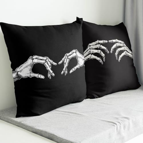 Skeleton Hands Pillow Covers Set of 4 - 18x18 Inch Halloween Gothic Decor