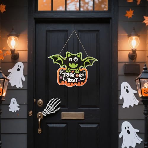 Halloween Hanging Sign Set - 3 Pcs Door Decorations for Front Porch & Wall