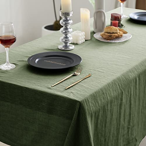 Everly 100% Linen Rectangle Tablecloth 60x120 Inches Green for Dining & Events