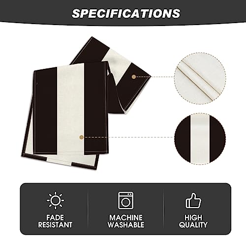 13x72 Inch Table Runner Beige and Black Stripes for Halloween Party Kitchen Dining Decor