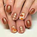 Fall Press on Nails Pumpkin Acrylic Nails Short Square Brown 26Halloween-Brown-1