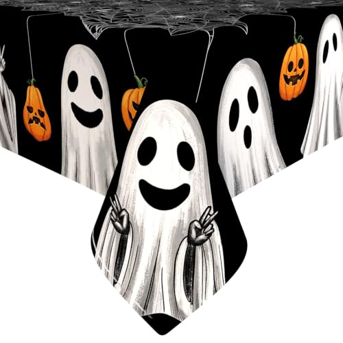 Halloween Square Tablecloth 60x60 Inch Fabric Spider Web Ghost Black - Variation of THIS listing