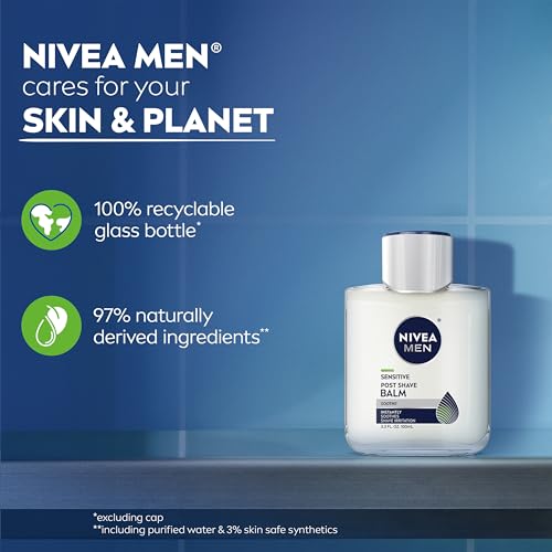 NIVEA MEN Sensitive Post Shave Balm, with VitaminPro Complex, Alcohol Free After Shave Balm for Men, 3.3 Fl Oz Bottle, Pack of 3