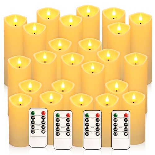 24 Pack Ivory Flickering Flameless Candles - Battery-Operated LED Decor Set - Size 2.2 xH 5,6,7 Inches - Perfect for Holidays & Events