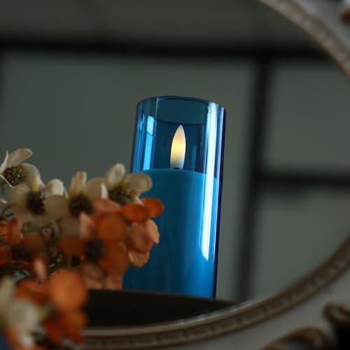 Flameless LED Candles with Remote & Timer Set of 6 - Blue, 2x6 Inches