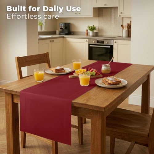 Red Linen-Look Faux Linen Table Runner 14 x 120 Inch - Wrinkle-Resistant