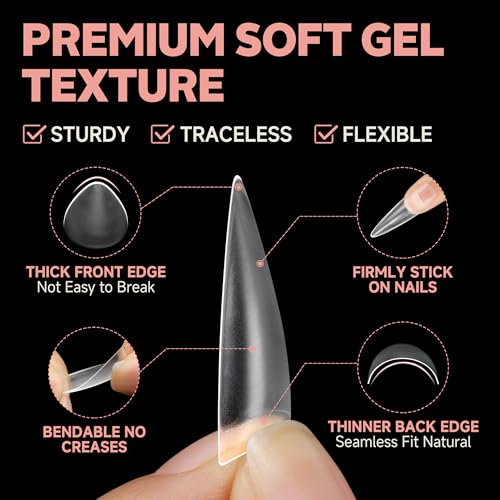 Half Cover Stiletto Gel Nail Tips - Clear, Double-Sided Matte Finish, 216 Pcs - Variation: B2-Half Long Stiletto