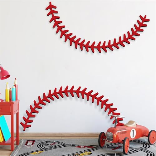 Baseball Wooden Wall Decor - Large Baseball Stitches Sports Wall Stickers for Kids Room & Playroom - Variation: Baseball Wooden
