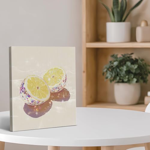 Disco Ball Lemon Slice Canvas Wall Art - Modern Citrus Kitchen Decor - Variation of Lemon-06