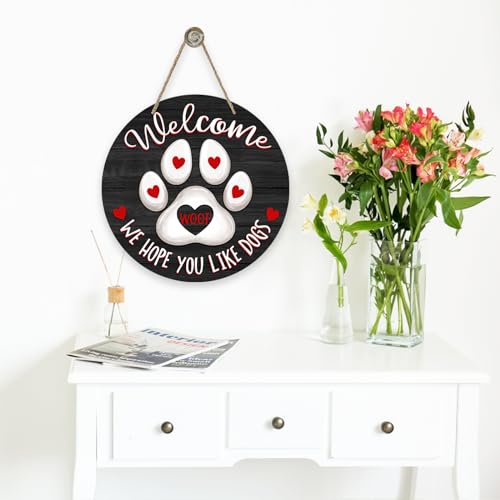 Paw Welcome Dog Front Door Sign - Farmhouse Wooden House Decor