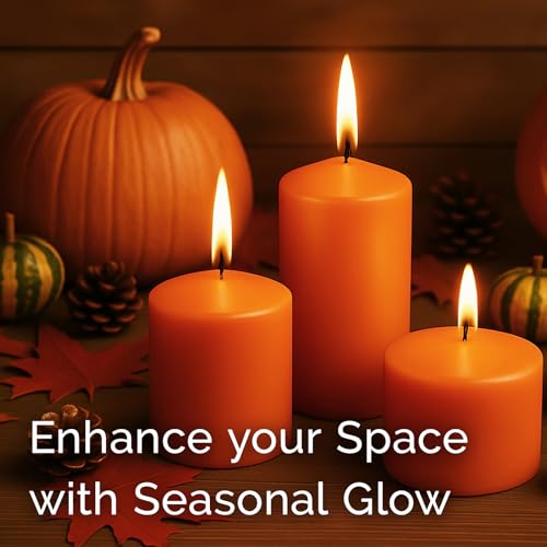 Orange Unscented Pillar Candles - 3x6 Inches, Pack of 6, Long-Lasting 55 Hour Burn