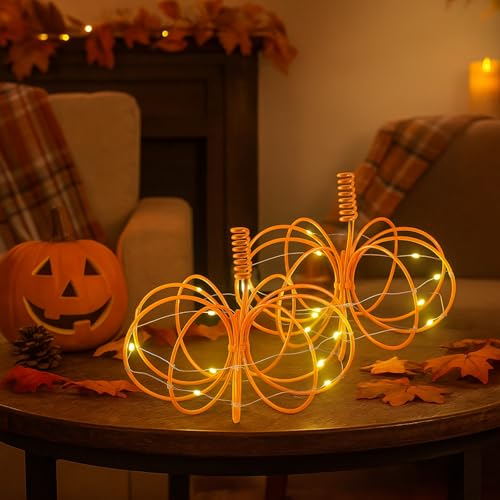 Light-Up Metal Pumpkin Decor Set for Autumn Halloween Thanksgiving Indoor Outdoor