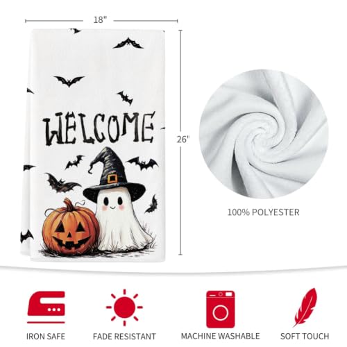 Halloween Kitchen Towels Set - Ghost Pumpkins and Bats Decor, Ultra-Soft & Absorbent