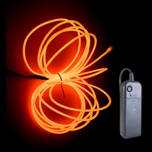 EL Wire Neon Light with Controller Adapter - Portable Cuttable Glow Strip for DIY Decor - Orange, 3m, Variation of THIS listing