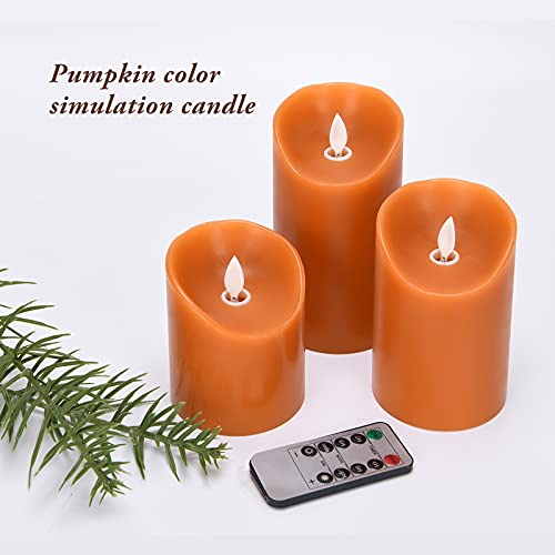 Flameless Flickering Candles Set with Remote Control - Pumpkin Color, 4, 5, 6 Inch