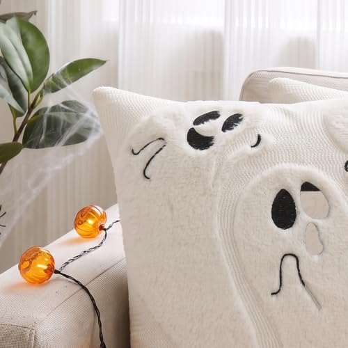 Halloween Throw Pillow Covers 18x18 Inch Set of 2 White Ghost Halloween Decor